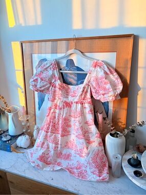 Laura Ashley Mini Dress with Pink Toile Print